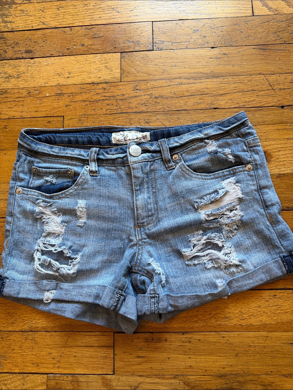 Vintage Havana Light Blue Distressed Denim Shorts